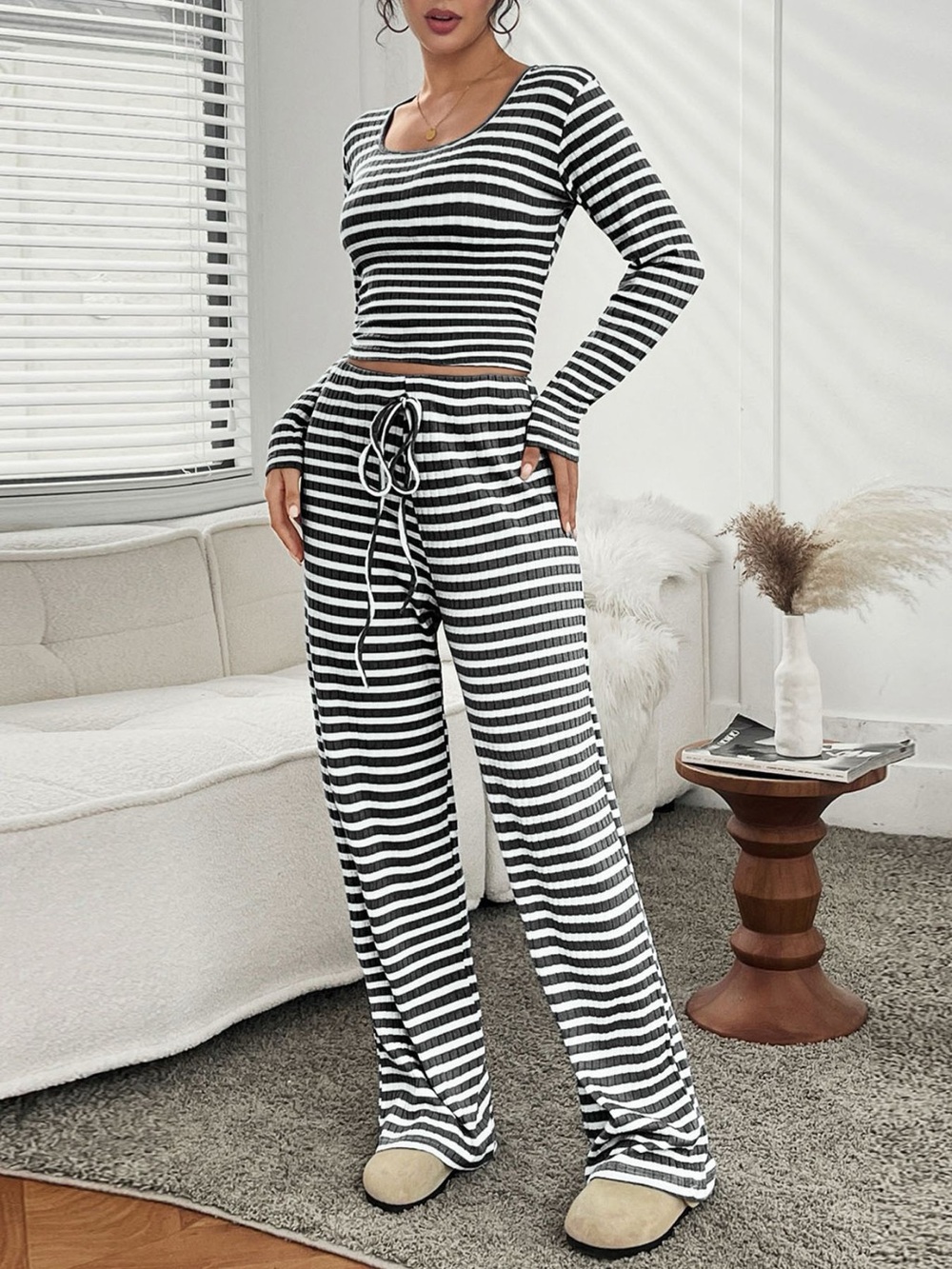 Striped Long Sleeve Top and Pants Set